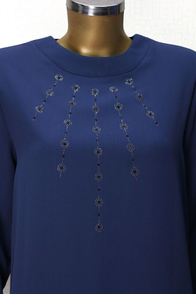 61098 ÖNDEN TAŞ İŞLEMELİ KOL UÇLARI DÜĞMELİ RAHAT KESİM TUNİK QYS TUNİK 61098 #23-063