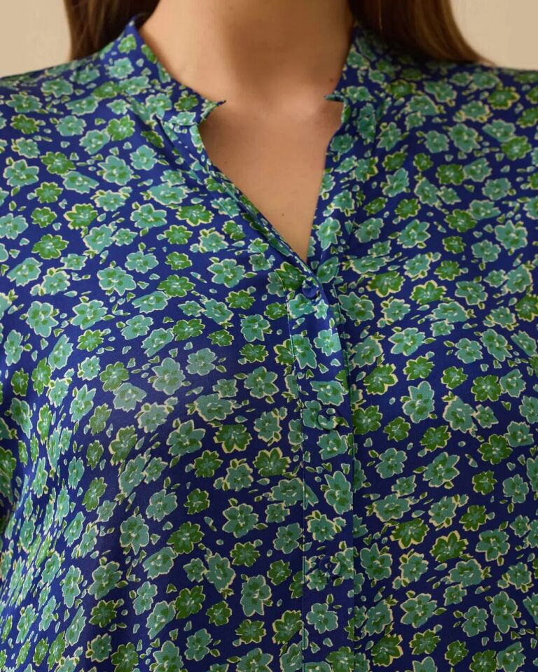 14001 SIFIR YAKA ÖNDEN DÜĞMELİ ÇİÇEK DESENLİ KETEN ELBİSE #03-25#