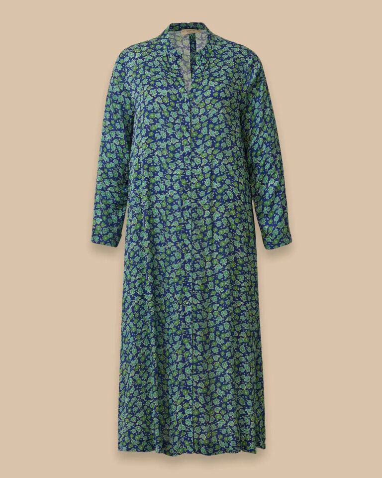 14001 SIFIR YAKA ÖNDEN DÜĞMELİ ÇİÇEK DESENLİ KETEN ELBİSE #03-25#