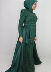 4408 ABİYE BOYDAN BONCUK VE PUL İŞLEMELİ BELİ PELERİLİ TASARIM MODEL ABİYE ELBİSE QYS ABİYE ELBİSE 4408 #24-053