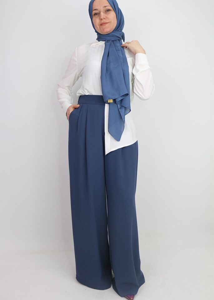 59014 BELİ YARIM LASTİKLİ YANDAN FERMUARLI CEPLİ ETEK PANTOLON QYS ETEK PANTOLON 59014 #23-063