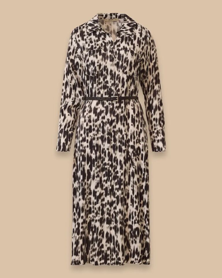 10008 GÖMLEK YAKA ÖNÜ DÜĞMELİ YANLARI CEPLİ KOLLARI MANŞETLİ DESENLİ ŞİFON ELBİSE #03-25#