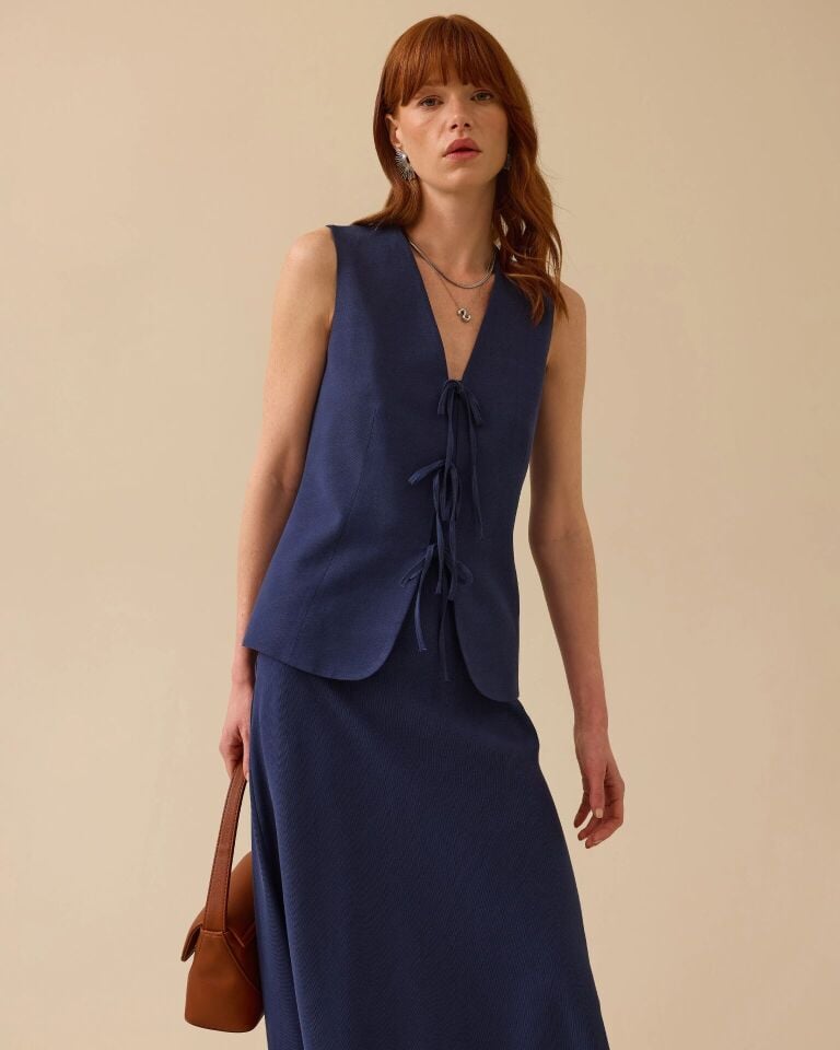 10020 KRUVAZE YAKA ÖNDEN BAĞLAMALI ŞIK YELEK #03-25#