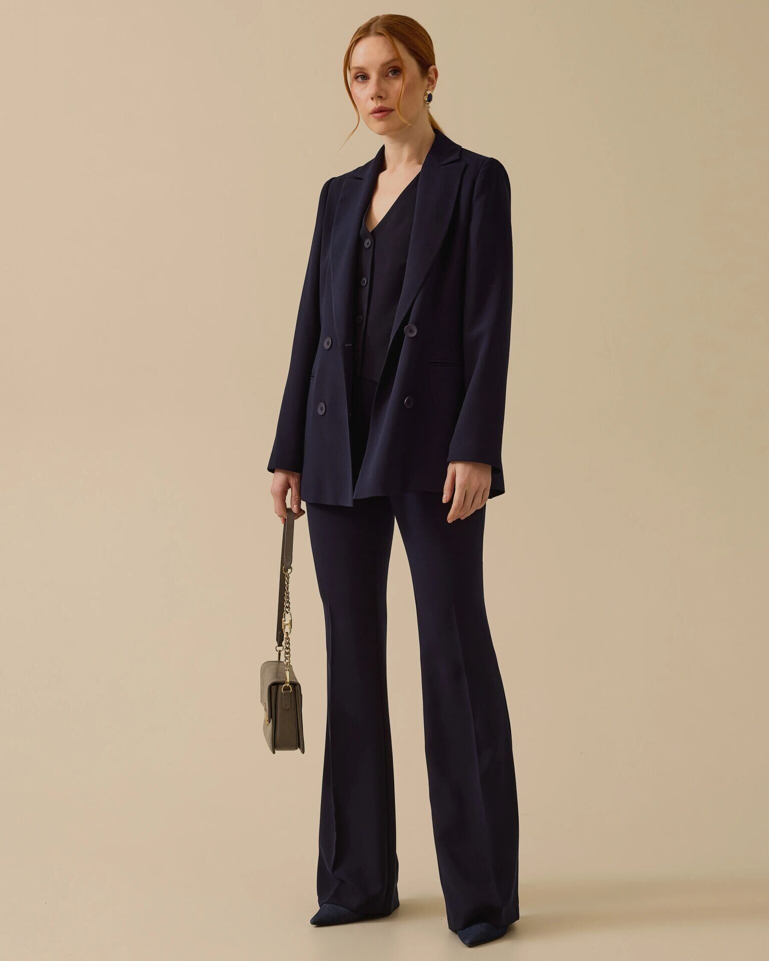 10017 KRUVAZE YAKA ÖNDEN DÜĞMELİ CEP GÖRÜNÜMLÜ ŞIK BLAZER CEKET #03-25#