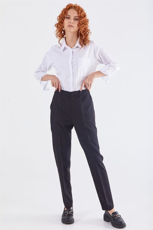 59061 BELİ YARIM LASTİKLİ  ÖN CEPLİ KLASİK DAR PAÇA PANTOLON QYS PANTLON 59061 #23-063