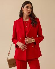 10002 ÖNDEN DÜĞMELİ CEP GÖRÜNÜMLÜ ŞIK BLAZER CEKET #03-25#