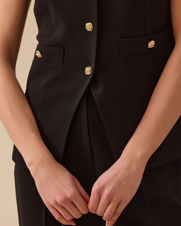 10001 ÖNDEN DÜĞMELİ SIFIR YAKA ÖNDEN CEPLİ YARIM KOLLU YELEK #03-25#