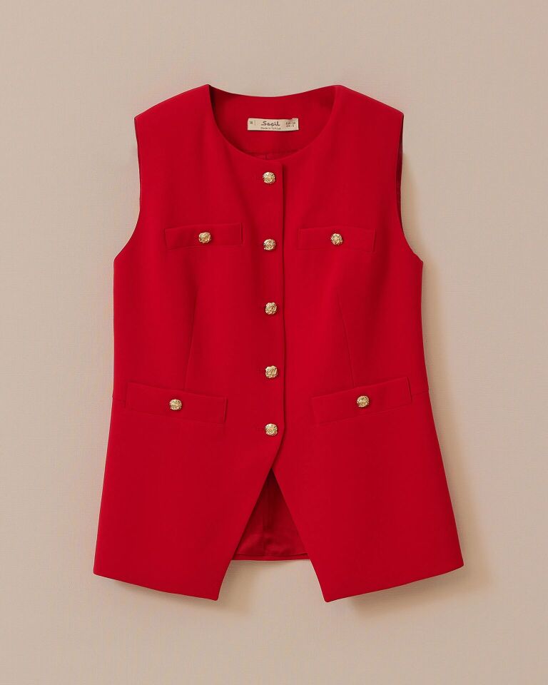 10001 ÖNDEN DÜĞMELİ SIFIR YAKA ÖNDEN CEPLİ YARIM KOLLU YELEK #03-25#