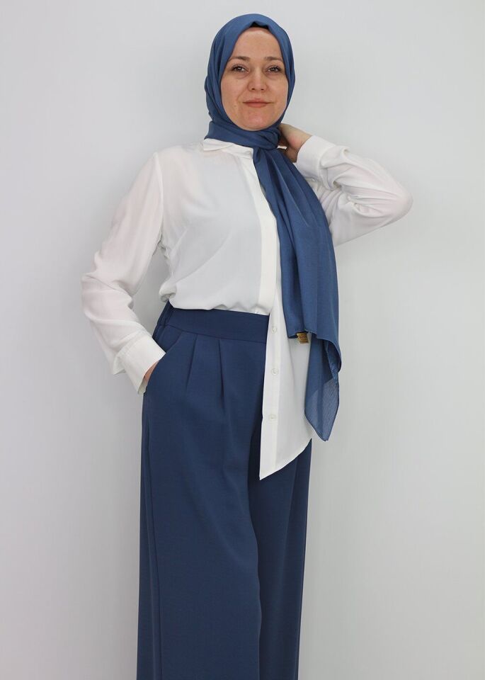 59014 BELİ YARIM LASTİKLİ YANDAN FERMUARLI CEPLİ ETEK PANTOLON QYS ETEK PANTOLON 59014 #23-063 38 - İndigo