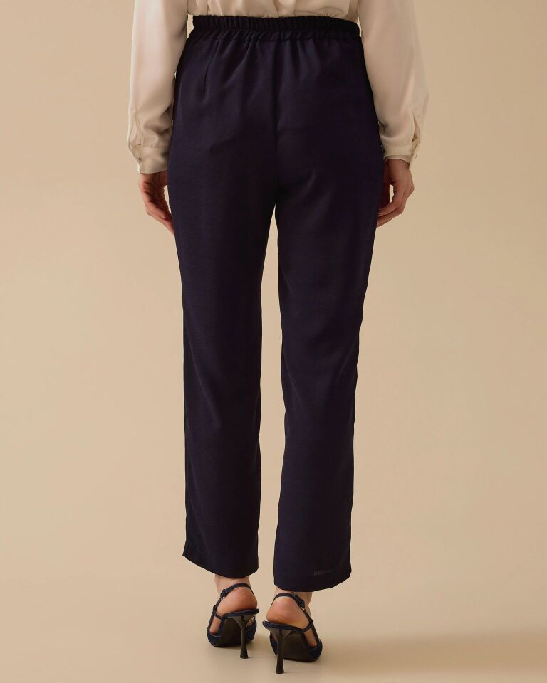 10018 BELİ YARIM LASTİKLİ YANLARI CEPLİ DAR PANTOLON #03-25#