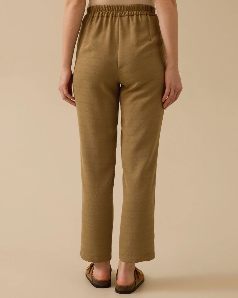 10018 BELİ YARIM LASTİKLİ YANLARI CEPLİ DAR PANTOLON #03-25#