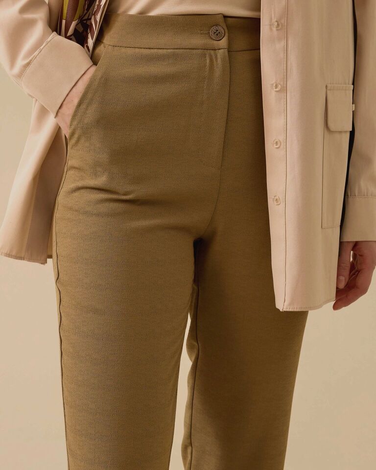 10018 BELİ YARIM LASTİKLİ YANLARI CEPLİ DAR PANTOLON #03-25#