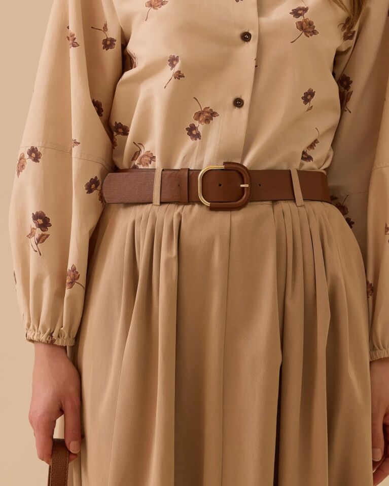 1015 KEMERLİ PİLE DETAYLI ETEK #26# 42 - CAMEL