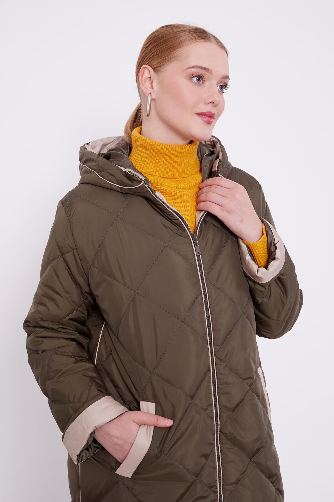 560039 BİYELİ UZUN KOLLU KABAN 38 - haki