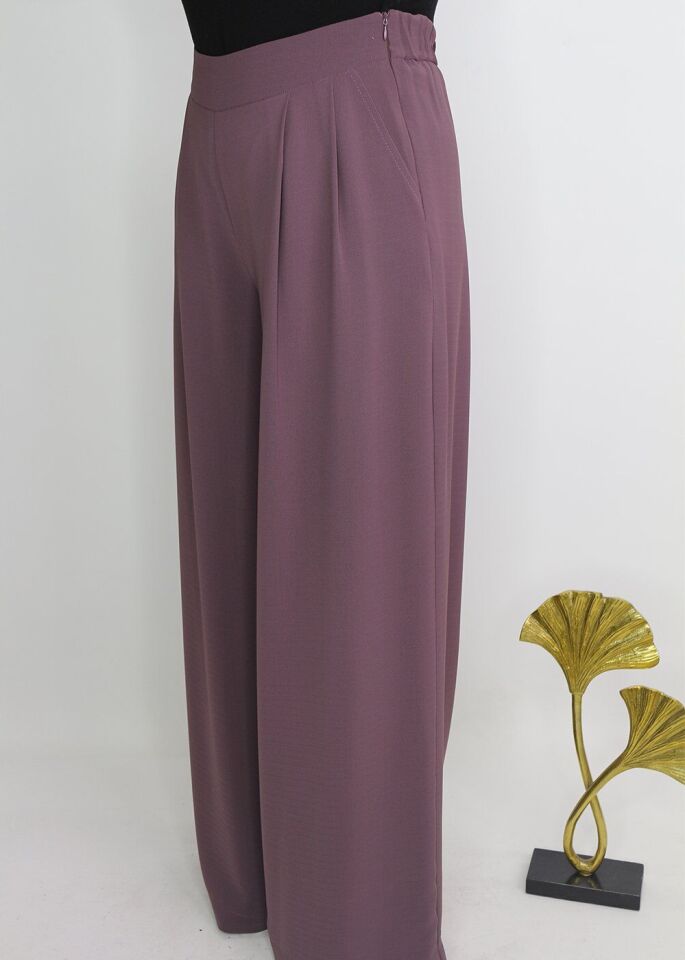 59014 BELİ YARIM LASTİKLİ YANDAN FERMUARLI CEPLİ ETEK PANTOLON QYS ETEK PANTOLON 59014 #23-063 42 - MÜRDÜM