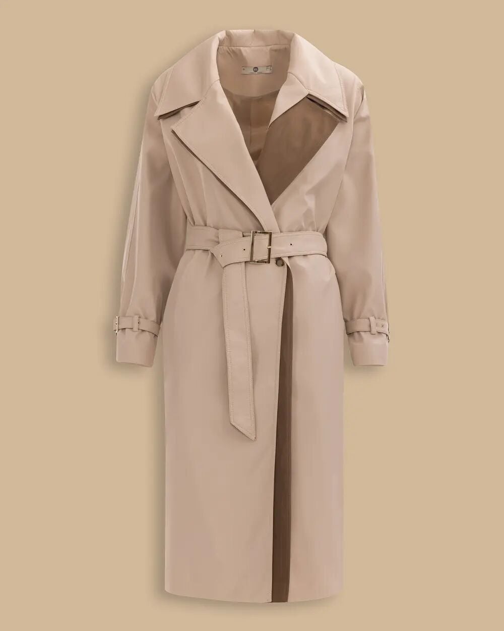 11005 KRUVAZE YAKA BELİ KEMERLİ ÖNDEN DÜĞMELİ ÇİFT RENK KOLU MANŞETLİ TRENÇ KOT #03-25#