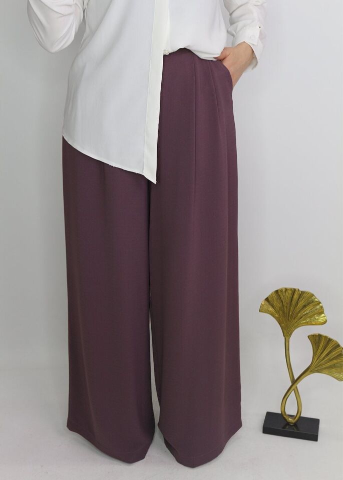 59014 BELİ YARIM LASTİKLİ YANDAN FERMUARLI CEPLİ ETEK PANTOLON QYS ETEK PANTOLON 59014 #23-063 44 - MÜRDÜM