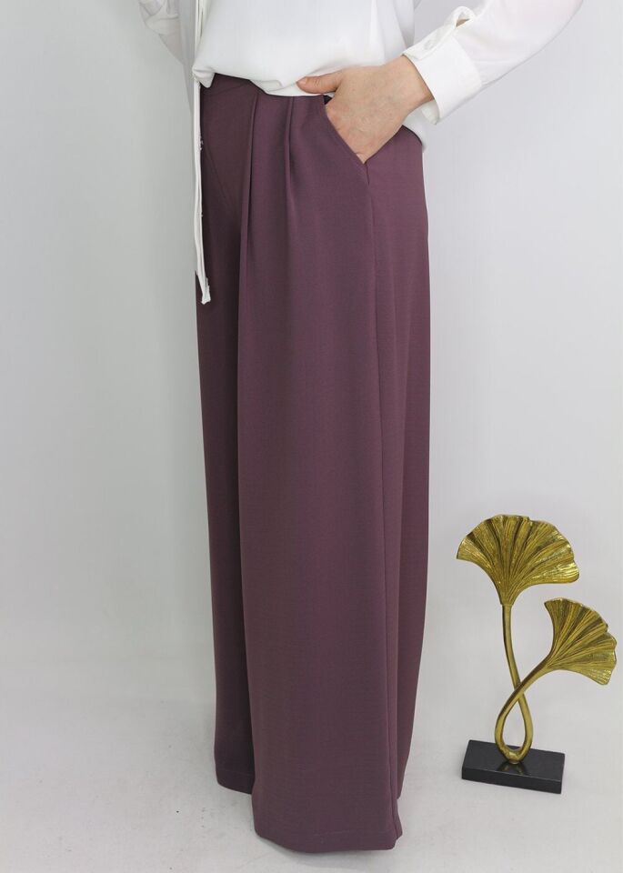 59014 BELİ YARIM LASTİKLİ YANDAN FERMUARLI CEPLİ ETEK PANTOLON QYS ETEK PANTOLON 59014 #23-063 44 - MÜRDÜM