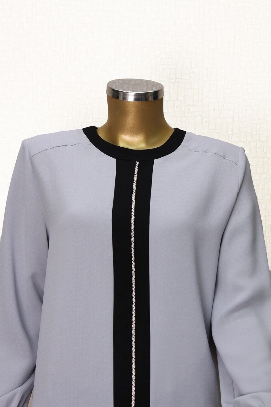 61106 ÖNÜ VE KOL UÇLARI TAŞ DETAYLI RAHAT KESİM TUNİK QYS TUNİK 61106 #23-063