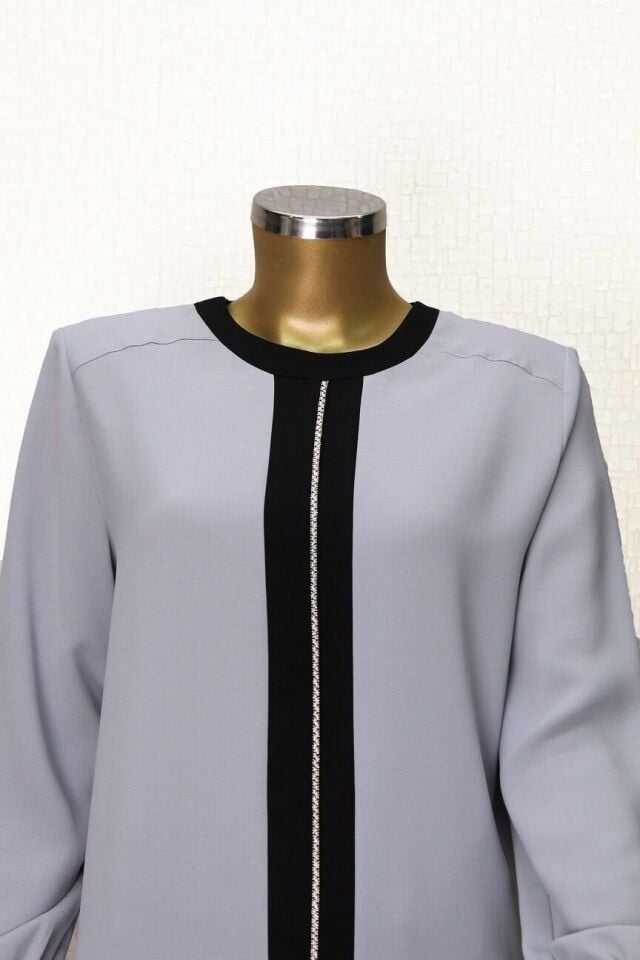 61106 ÖNÜ VE KOL UÇLARI TAŞ DETAYLI RAHAT KESİM TUNİK QYS TUNİK 61106 #23-063