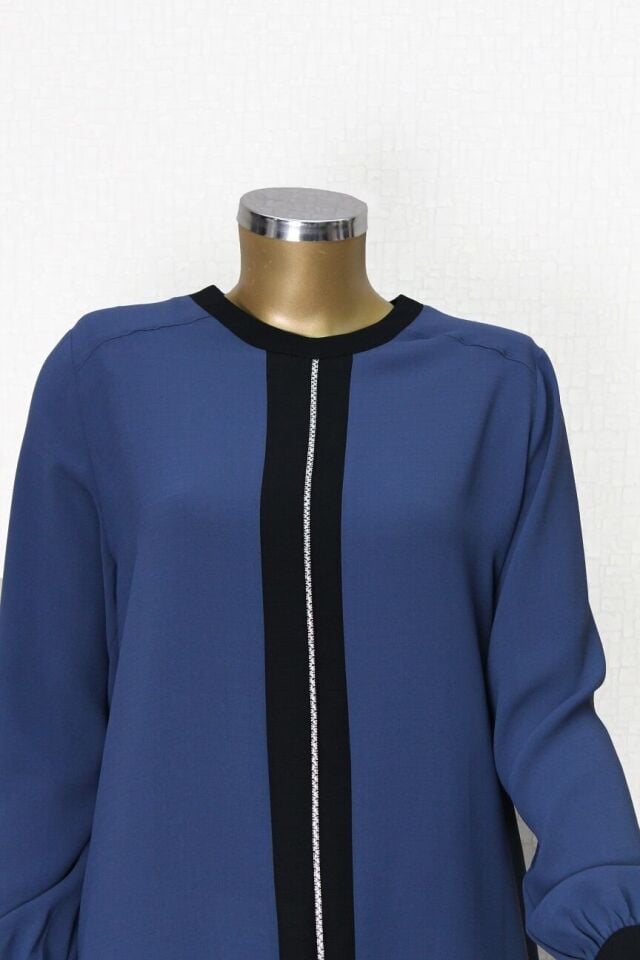 61106 ÖNÜ VE KOL UÇLARI TAŞ DETAYLI RAHAT KESİM TUNİK QYS TUNİK 61106 #23-063