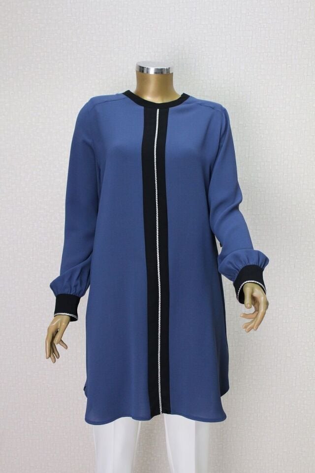 61106 ÖNÜ VE KOL UÇLARI TAŞ DETAYLI RAHAT KESİM TUNİK QYS TUNİK 61106 #23-063