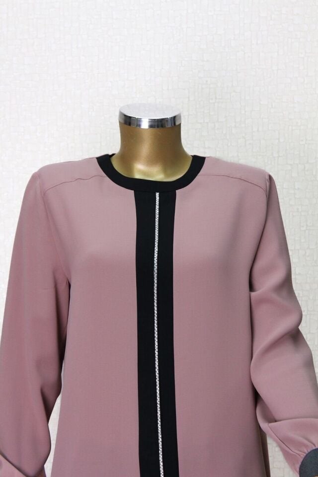 61106 ÖNÜ VE KOL UÇLARI TAŞ DETAYLI RAHAT KESİM TUNİK QYS TUNİK 61106 #23-063