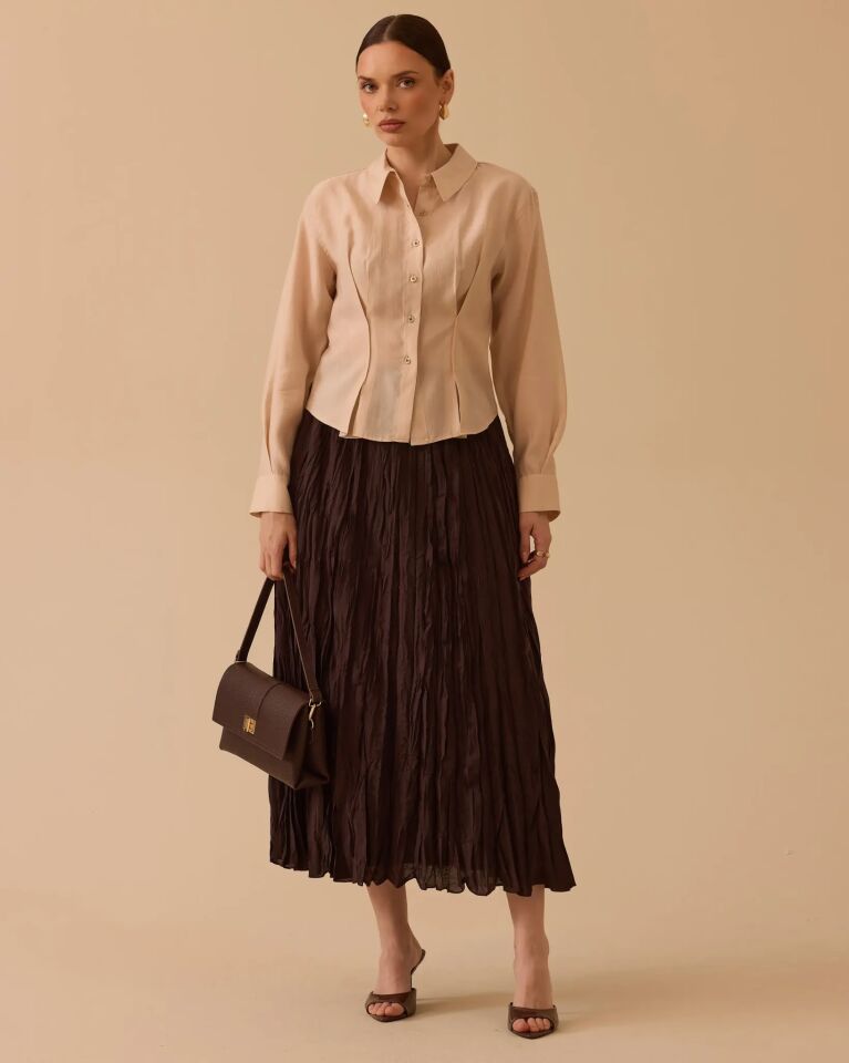 10013 PİLE DETAYLI BEL BOY GÖMLEK #26#