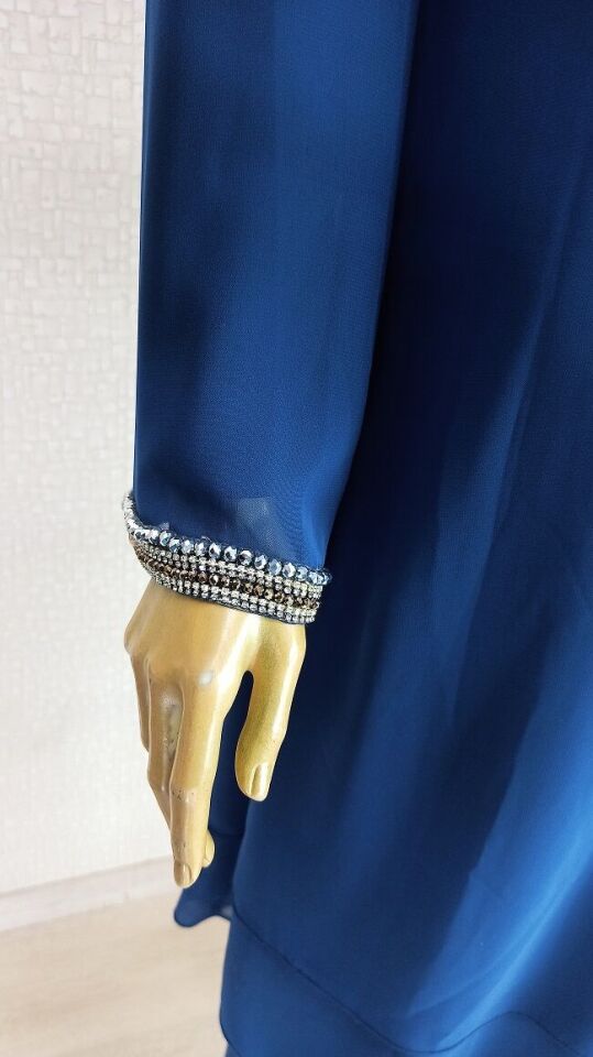 2800 YAKASI VE KOL UCU TAŞ DETAYLI PANTOLON BELİ LASTİKLİ ŞİFON TAKIM 2800#23-08#