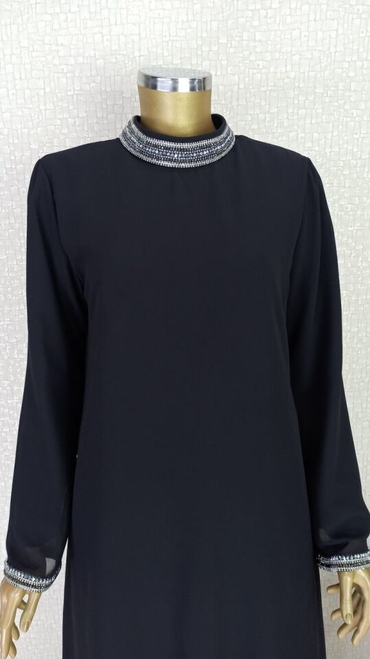 2800 YAKASI VE KOL UCU TAŞ DETAYLI PANTOLON BELİ LASTİKLİ ŞİFON TAKIM 2800#23-08#