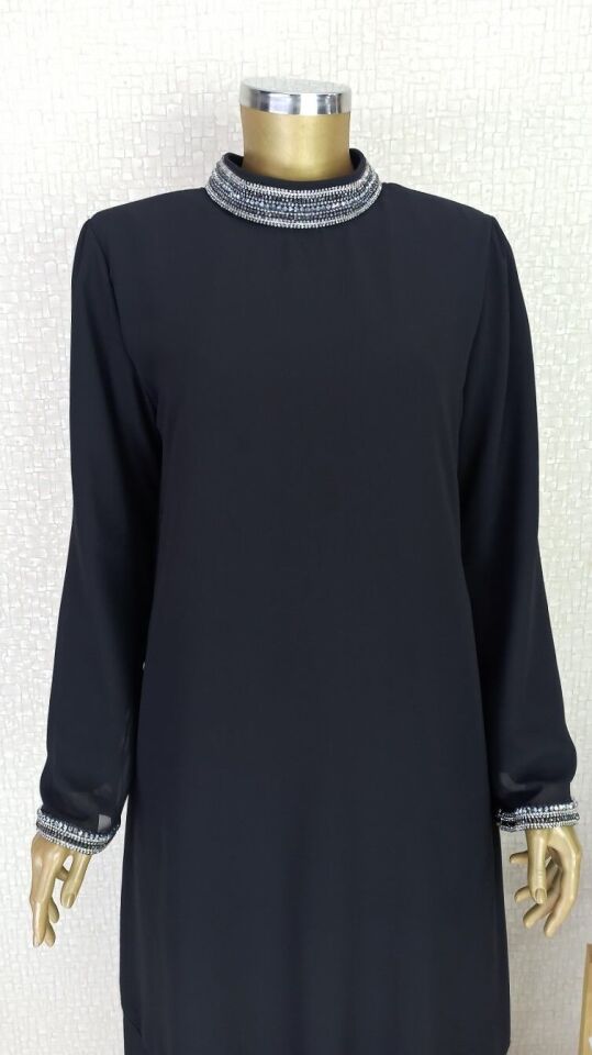 2800 YAKASI VE KOL UCU TAŞ DETAYLI PANTOLON BELİ LASTİKLİ ŞİFON TAKIM 2800#23-08#