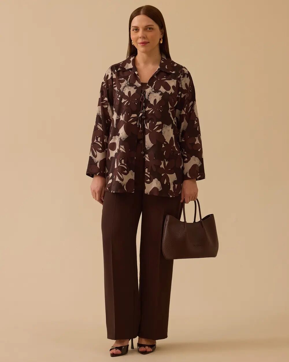 4014 BÜYÜK BEDEN DESENLİ BAĞLAMALI  GÖMLEK  #26#