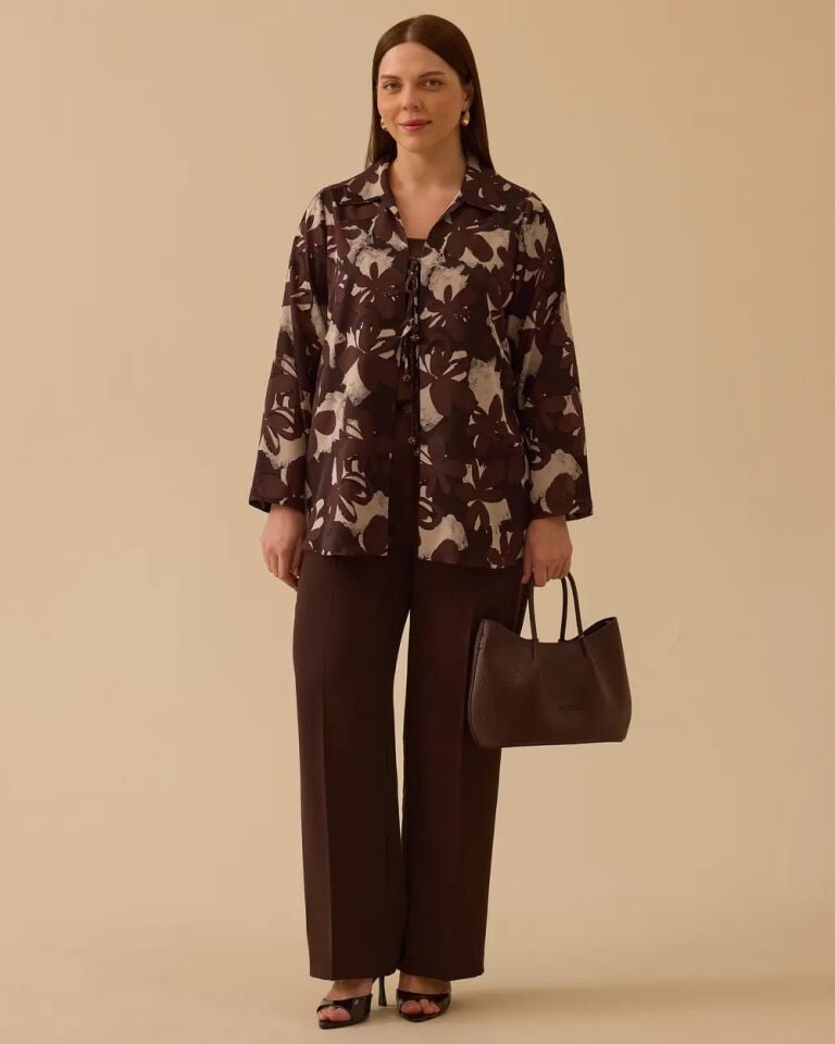 4014 BÜYÜK BEDEN DESENLİ BAĞLAMALI  GÖMLEK  #26#