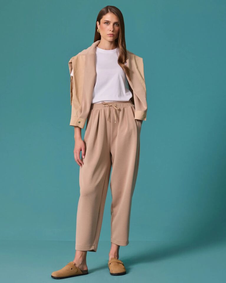 10004 BAĞCIK BEL DETAYLI RAHAT KESIM PANTALON 32026#