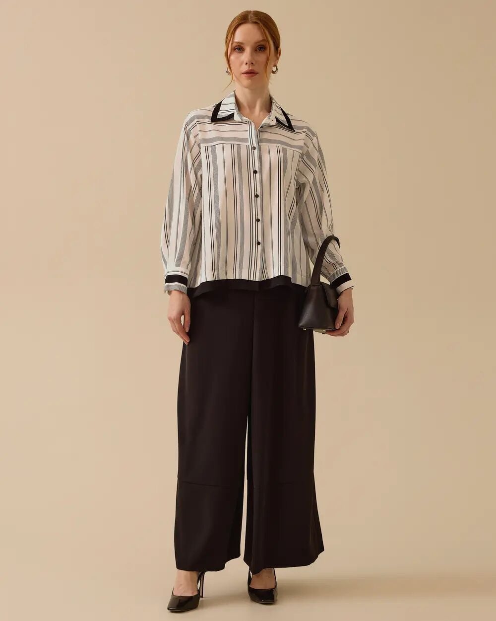 1005 ÖNDEN DÜĞMELİ KOL UCU MANŞETLİ GÜNLÜK GÖMLEK 10002421511005 #06-25#