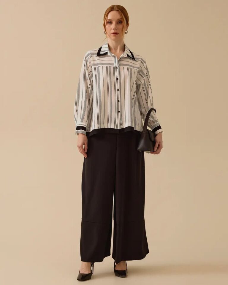 1005 ÖNDEN DÜĞMELİ KOL UCU MANŞETLİ GÜNLÜK GÖMLEK 10002421511005 #06-25#