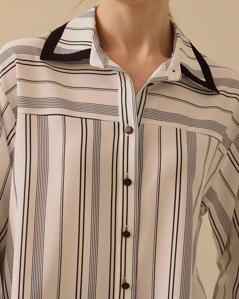 1005 ÖNDEN DÜĞMELİ KOL UCU MANŞETLİ GÜNLÜK GÖMLEK 10002421511005 #06-25#