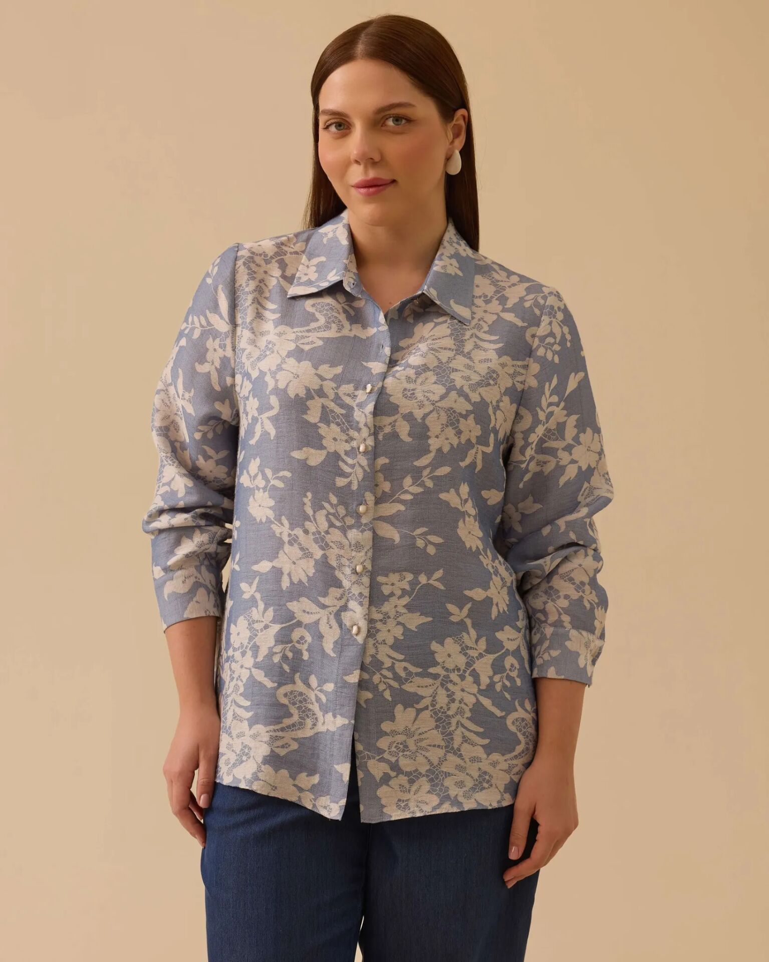 4012 BÜYÜK BEDEN ÇİÇEK DESENLİ GÖMLEK #26#