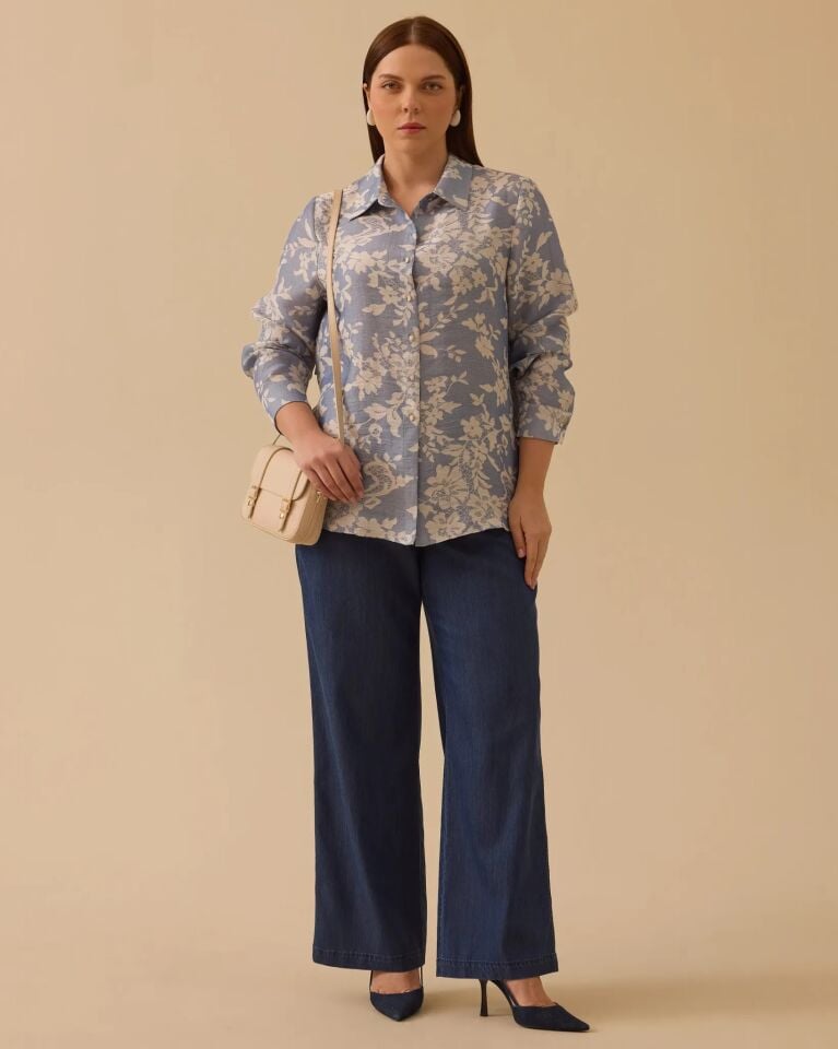 4012 BÜYÜK BEDEN ÇİÇEK DESENLİ GÖMLEK #26#