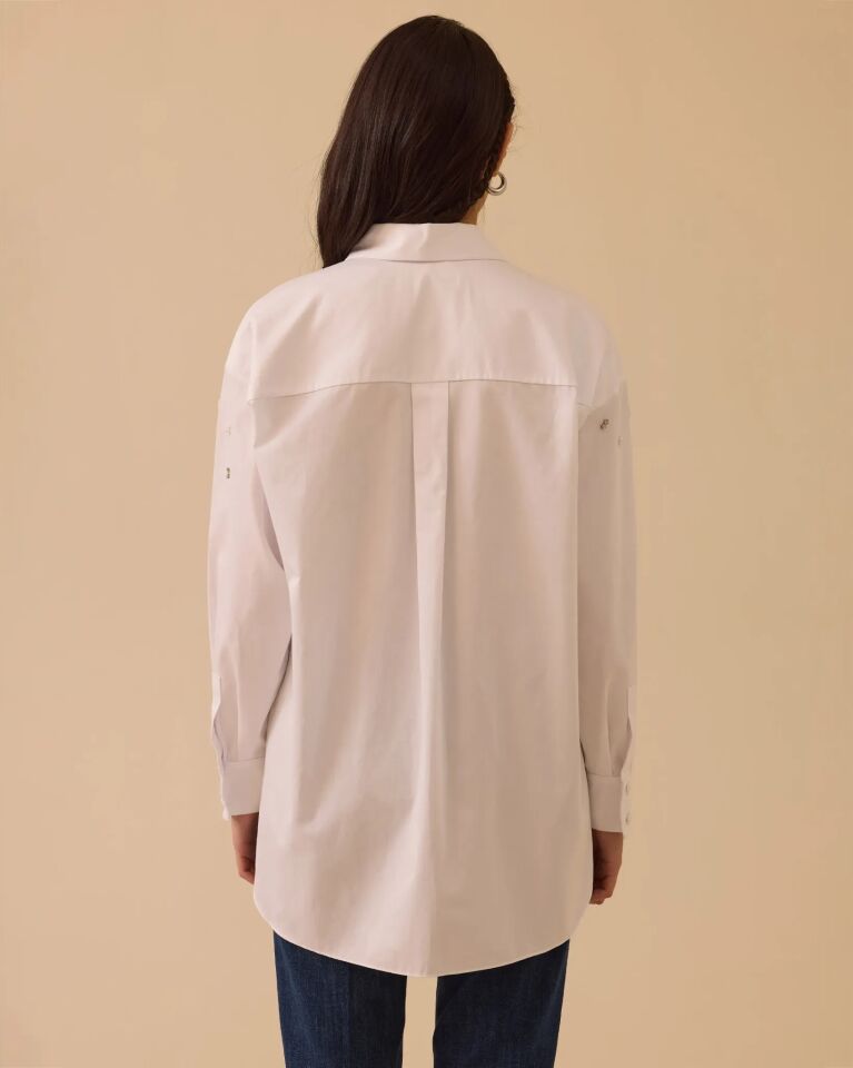 1010 ÖNÜ BONCUK DETAYLI  TAŞ İŞLEMELİ GÜNLÜK GÖMLEK #26#