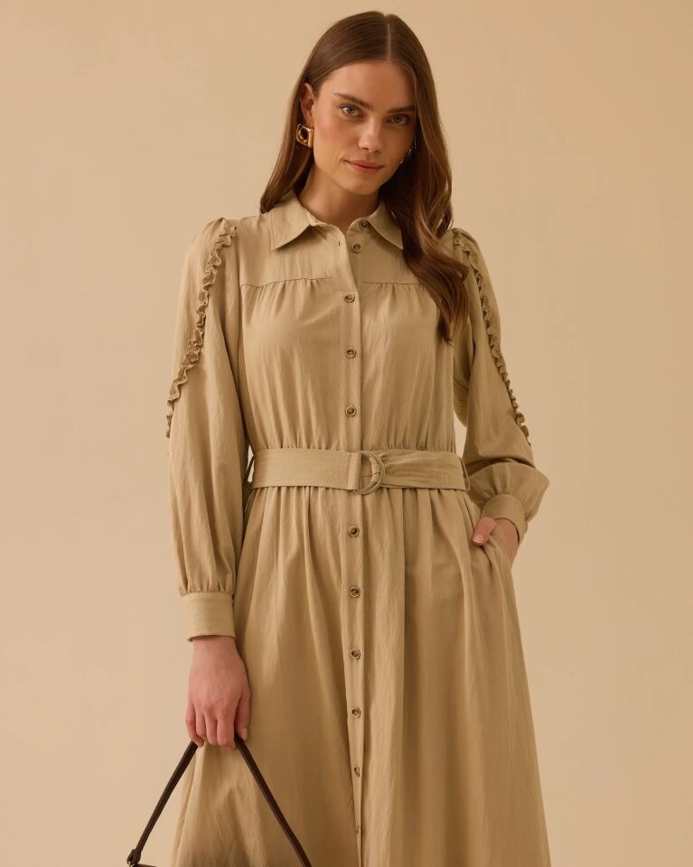 1030 FIRFIR DETAYLI KEMERLİ ELBİSE #26#