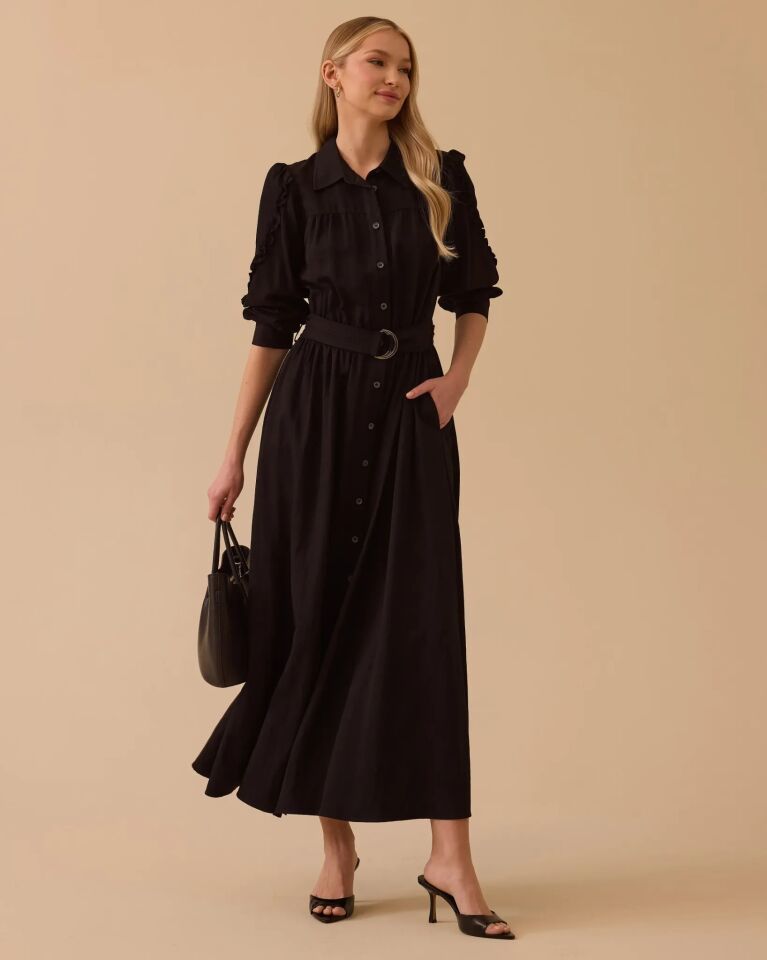 1030 FIRFIR DETAYLI KEMERLİ ELBİSE #26#