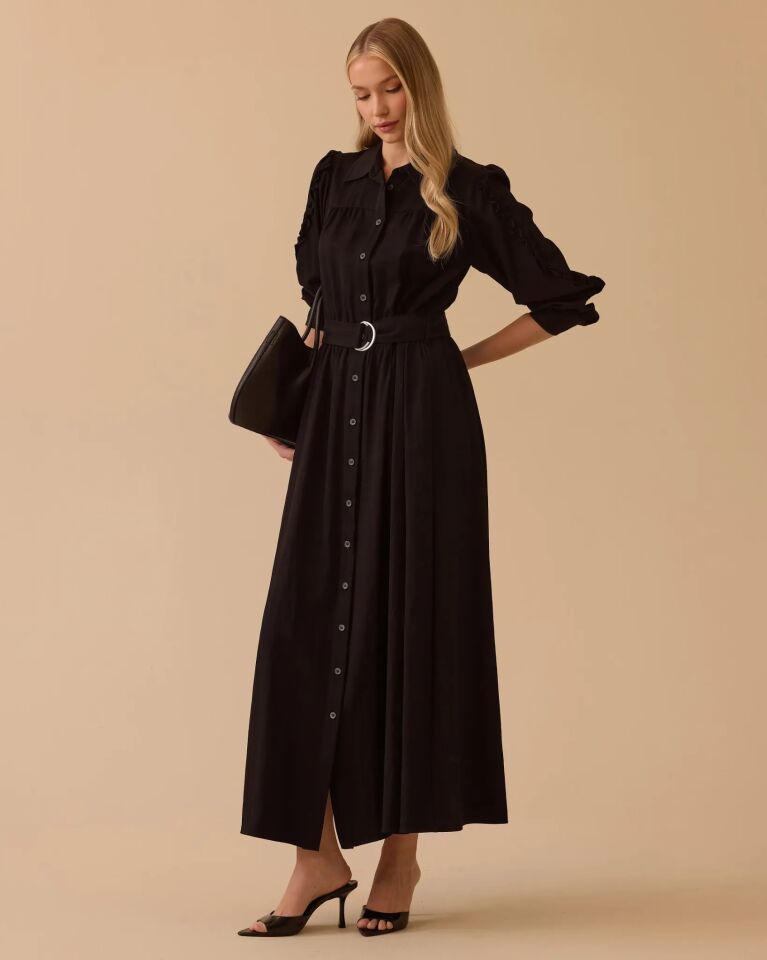 1030 FIRFIR DETAYLI KEMERLİ ELBİSE #26#