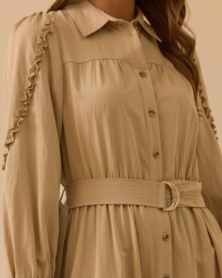 1030 FIRFIR DETAYLI KEMERLİ ELBİSE #26#