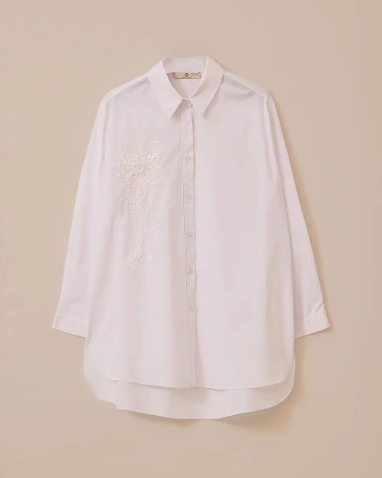 1017 ÖNDEN DÜĞMELİ YAKASI ÇİÇEK DETAYLI ŞIK TUNİK 10002511211017 #06-25#