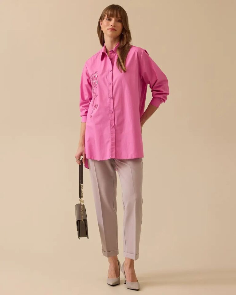 1017 ÖNDEN DÜĞMELİ YAKASI ÇİÇEK DETAYLI ŞIK TUNİK 10002511211017 #06-25#