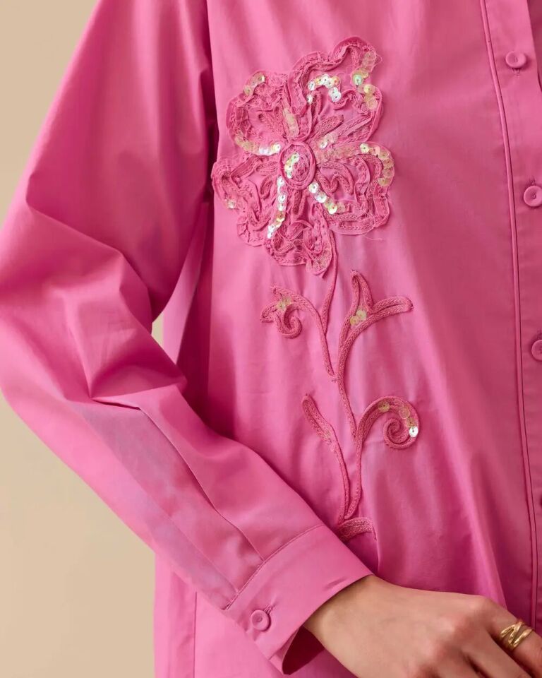 1017 ÖNDEN DÜĞMELİ YAKASI ÇİÇEK DETAYLI ŞIK TUNİK 10002511211017 #06-25#