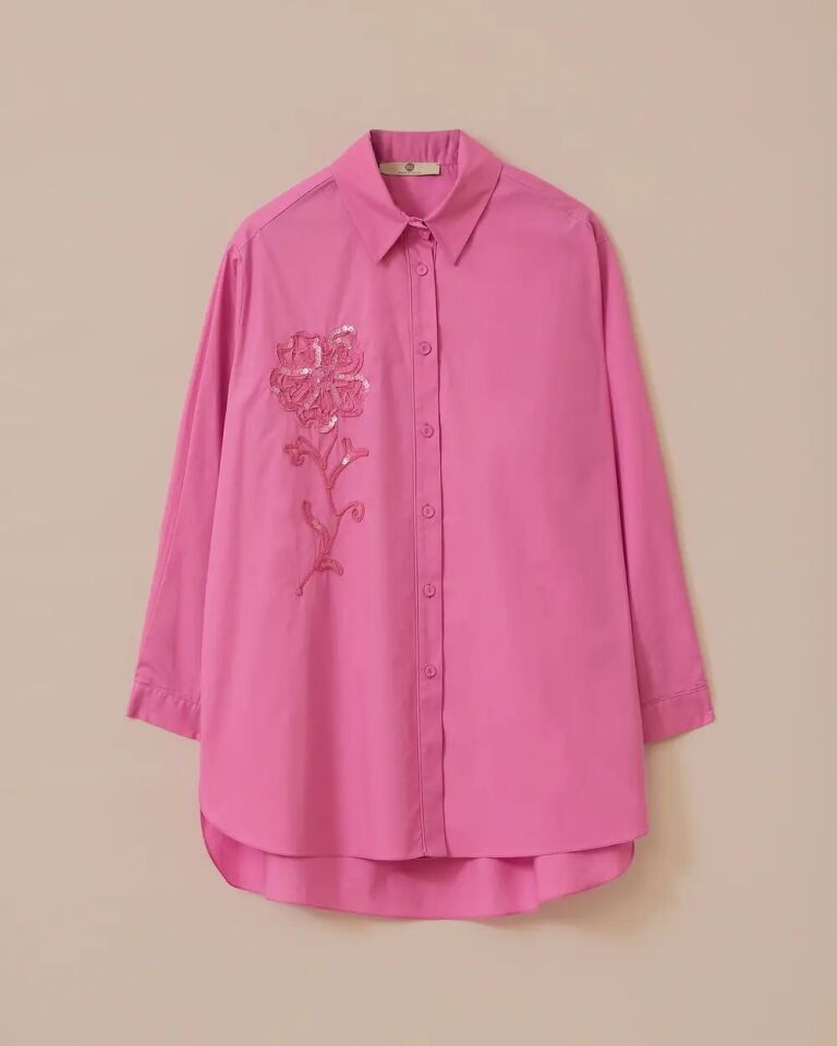 1017 ÖNDEN DÜĞMELİ YAKASI ÇİÇEK DETAYLI ŞIK TUNİK 10002511211017 #06-25#