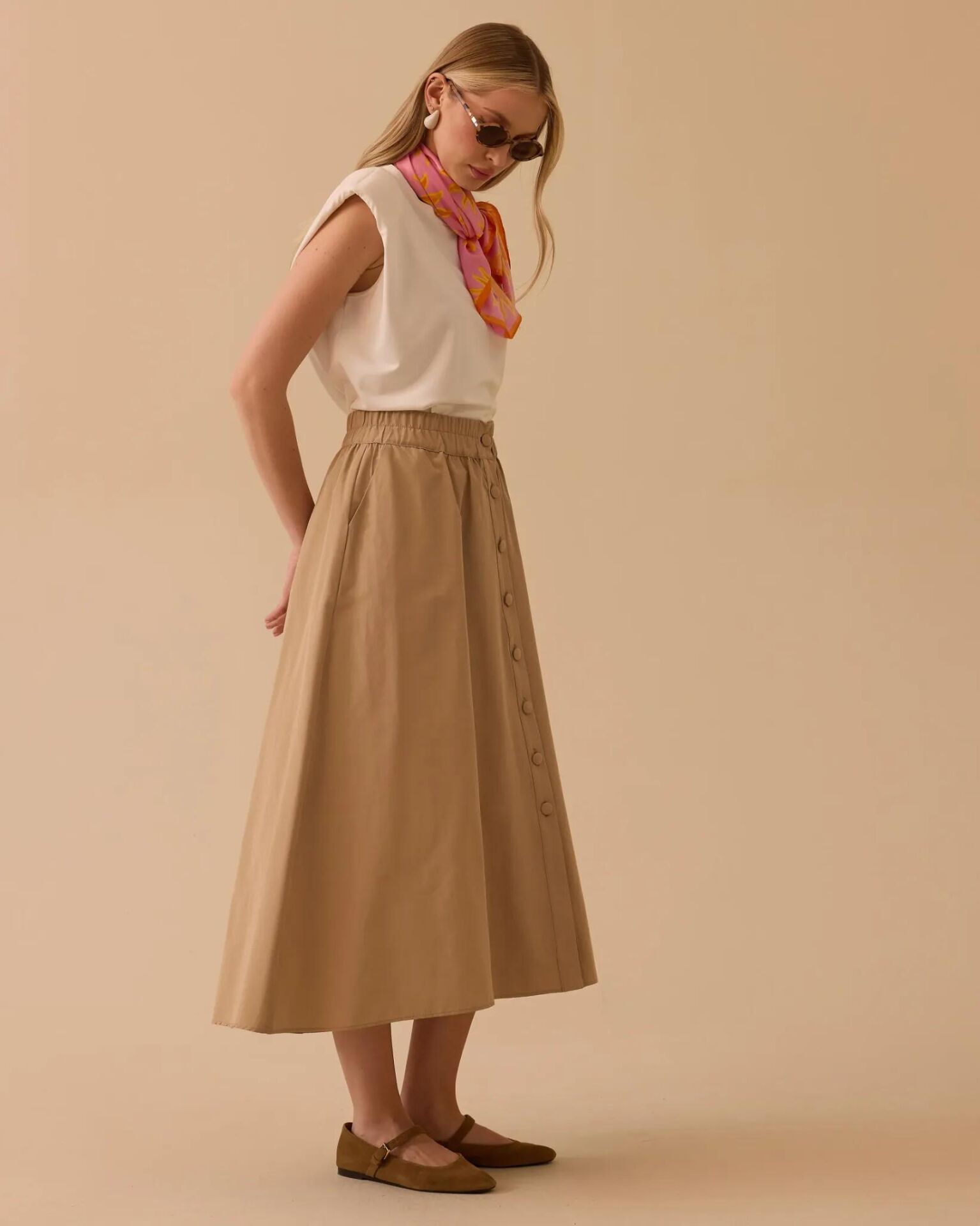 10007 ELASTİK BEL DÜĞMELİ CEPLİ  ETEK #26#