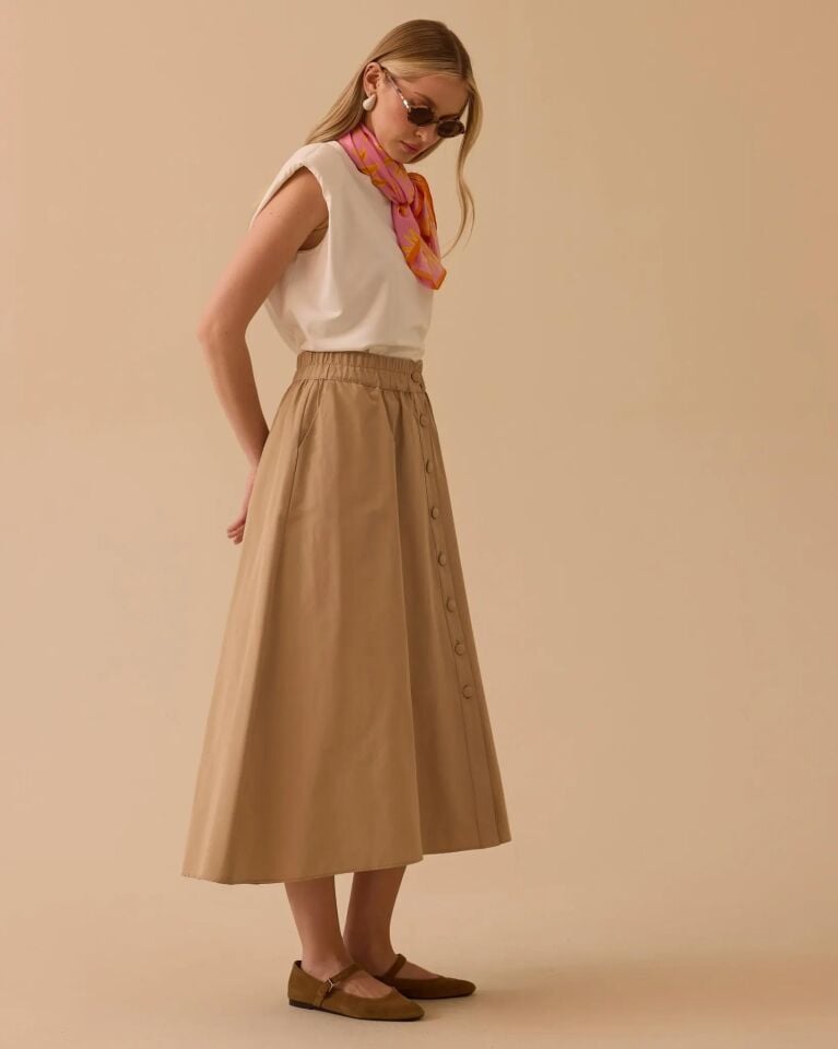 10007 ELASTİK BEL DÜĞMELİ CEPLİ  ETEK #26#